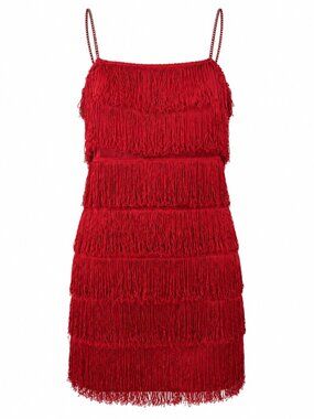 Vintage 90s Rare Roberta Red Fringe Flapper Mini Dress Size Small Cocktail